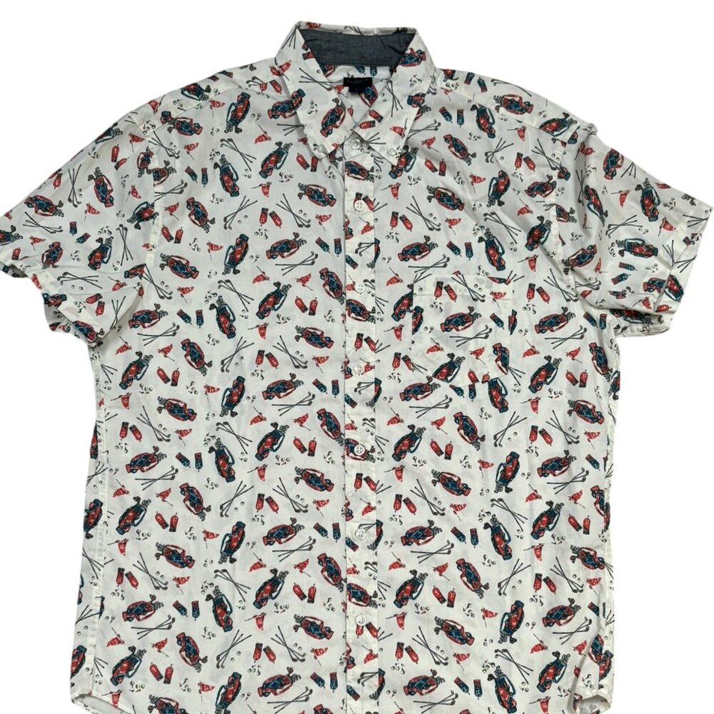 J. Crew Hawaiian strata golf On Off White Short Sleeve Men Shirt Size L